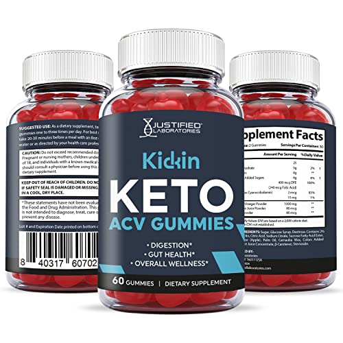 Justified Laboratories (10 Pack) Kickin Keto ACV Gummies 1000MG with Pomegranate Juice Beet Root B12 600 Gummys