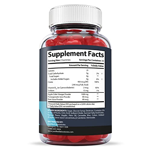 Justified Laboratories (10 Pack) Kickin Keto ACV Gummies 1000MG with Pomegranate Juice Beet Root B12 600 Gummys