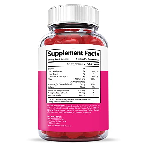 Justified Laboratories (10 Pack) Ketology Keto ACV Gummies 1000MG with Pomegranate Juice Beet Root B12 600 Gummys