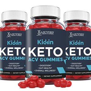 Justified Laboratories (3 Pack) Kickin Keto ACV Gummies 1000MG with Pomegranate Juice Beet Root B12 180 Gummys