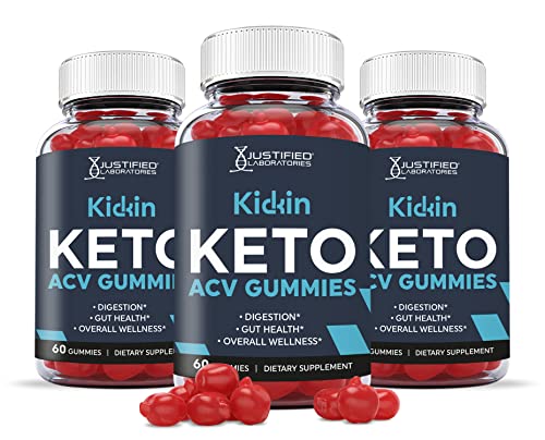 Justified Laboratories (3 Pack) Kickin Keto ACV Gummies 1000MG with Pomegranate Juice Beet Root B12 180 Gummys