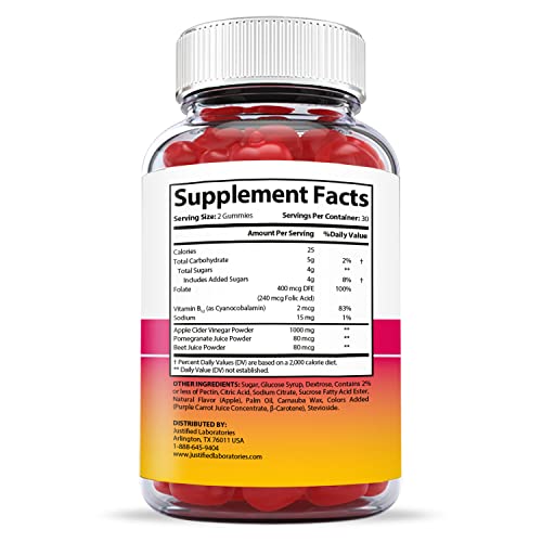 Justified Laboratories (10 Pack) Try Quick Keto ACV Gummies 1000MG with Pomegranate Juice Beet Root B12 600 Gummys