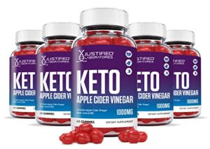 justified laboratories (5 pack) keto apple cider vinegar gummies 1000mg acv made from the mother with pomegranate juice beet root b12 300 gummys