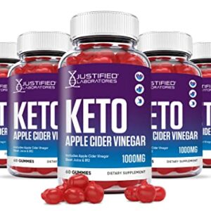 Justified Laboratories (5 Pack) Keto Apple Cider Vinegar Gummies 1000MG ACV Made from The Mother with Pomegranate Juice Beet Root B12 300 Gummys