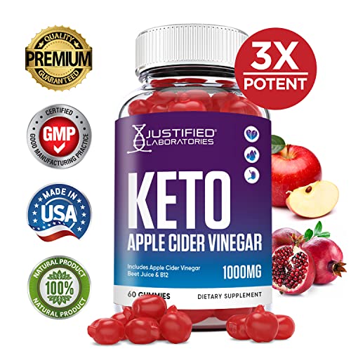 Justified Laboratories (5 Pack) Keto Apple Cider Vinegar Gummies 1000MG ACV Made from The Mother with Pomegranate Juice Beet Root B12 300 Gummys