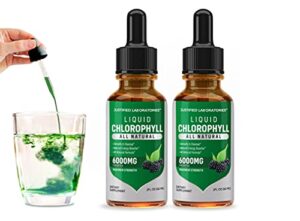 (2 pack) liquid chlorophyll drops 6000mg maximum strength all natural green concentrate blend filled with antioxidants minerals and vitamins 2 fl oz