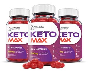 justified laboratories (3 pack) keto max acv gummies 1000mg with pomegranate juice beet root b12 180 gummys