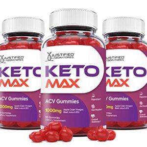 Justified Laboratories (3 Pack) Keto Max ACV Gummies 1000MG with Pomegranate Juice Beet Root B12 180 Gummys