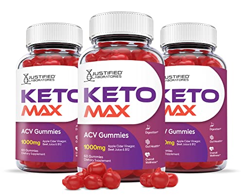 Justified Laboratories (3 Pack) Keto Max ACV Gummies 1000MG with Pomegranate Juice Beet Root B12 180 Gummys