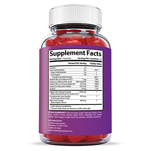 Justified Laboratories (3 Pack) Keto Max ACV Gummies 1000MG with Pomegranate Juice Beet Root B12 180 Gummys