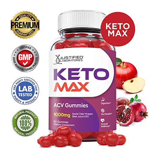 Justified Laboratories (3 Pack) Keto Max ACV Gummies 1000MG with Pomegranate Juice Beet Root B12 180 Gummys