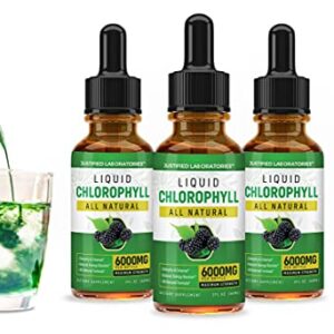 (3 Pack) Liquid Chlorophyll Drops Maximum Strength 6000MG Fast Absorbing All Natural Green Concentrate Supplement Loaded with Antioxidants Minerals Multivitamins 2 FL Oz