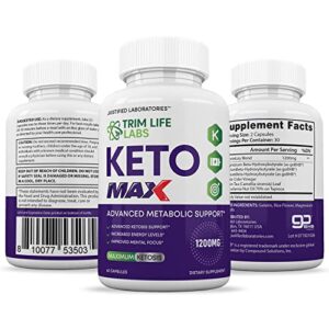 Trim Life Labs Keto Max 1200MG Pills Includes Apple Cider Vinegar goBHB Strong Exogenous Ketones Advanced Ketogenic Supplement Ketosis Support for Men Women 60 Capsules