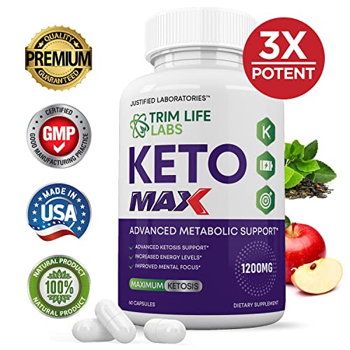 Trim Life Labs Keto Max 1200MG Pills Includes Apple Cider Vinegar goBHB Strong Exogenous Ketones Advanced Ketogenic Supplement Ketosis Support for Men Women 60 Capsules