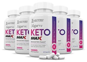 justified laboratories (5 pack) algarve keto acv max pills 1675 mg formulated with apple cider vinegar keto support blend 300 capsules