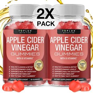 toplux apple cider vinegar gummies – 1000mg acv with b12, beet root, pomegranate for immune system, detox & cleanse, gummy alternative to apple cider vinegar capsules, for men women 2x pack