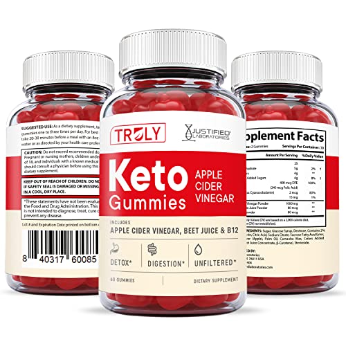 Justified Laboratories (10 Pack) Truly Keto ACV Gummies 1000MG with Pomegranate Juice Beet Root B12 600 Gummys