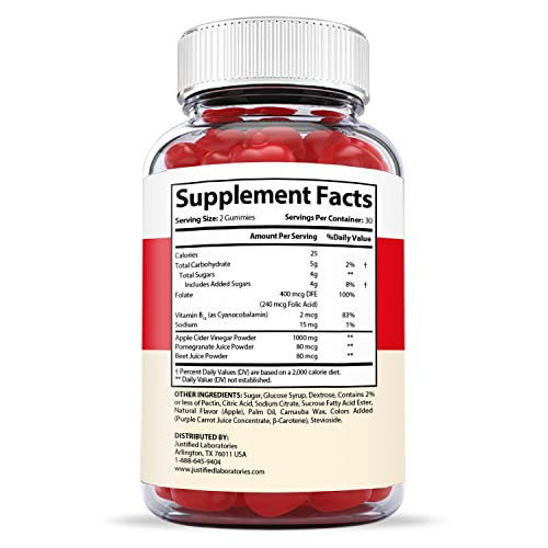 Justified Laboratories (10 Pack) Truly Keto ACV Gummies 1000MG with Pomegranate Juice Beet Root B12 600 Gummys