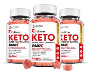justified laboratories (3 pack) lifetime keto max gummies 448mg contains organic bamboo acai berry with pomegranate juice 180 gummys