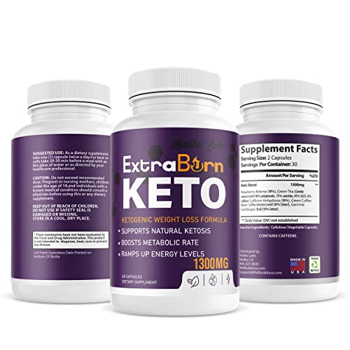 Extra Burn Keto, Advanced Ketogenic Pill Shark Formula 1300mg, ExtraBurn, Made in The USA, (2 Bottle Pack), 60 Day Supply Tank