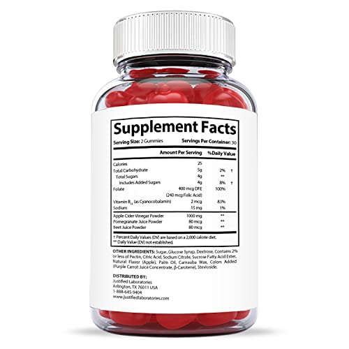 Justified Laboratories (5 Pack) Total ACV Heath Keto Gummies 1000MG with Pomegranate Juice Beet Root B12 300 Ketos Gummys