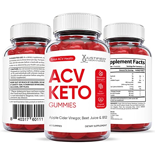 Justified Laboratories (5 Pack) Total ACV Heath Keto Gummies 1000MG with Pomegranate Juice Beet Root B12 300 Ketos Gummys