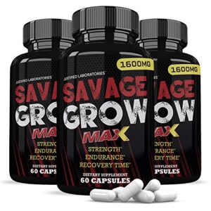 (3 pack) savage grow max 1600mg all natural advanced men’s heath formula180 capsules
