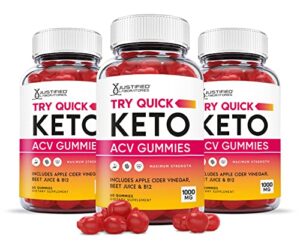 justified laboratories (3 pack) try quick keto acv gummies 1000mg with pomegranate juice beet root b12 180 gummys