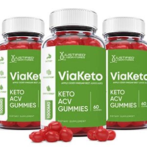 Justified Laboratories (3 Pack) Viaketo Keto Gummies 1000MG Via Keto ACV with Pomegranate Juice Beet Root B12 180 Gummys