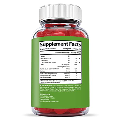 Justified Laboratories (3 Pack) Viaketo Keto Gummies 1000MG Via Keto ACV with Pomegranate Juice Beet Root B12 180 Gummys