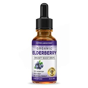 organic elderberry drops liquid extract daily immune system support 250mg sambucus nigra antioxidant berry flavor for kids & adults