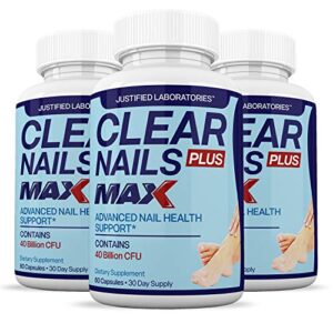 (3 pack) clear nails plus max pills 40 billion cfu probiotic supports strong healthy natural clear nails 60 capsules