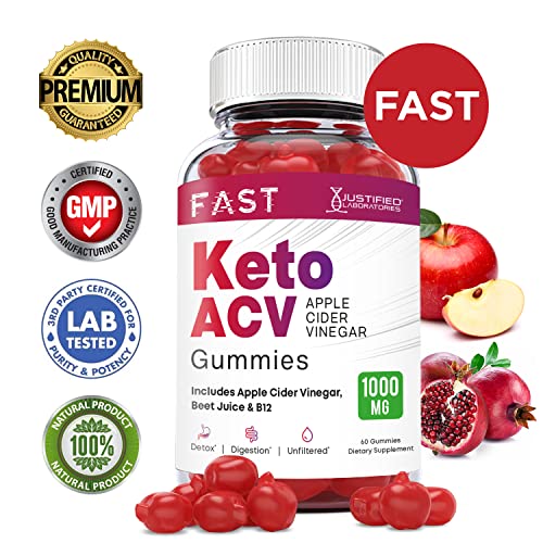 Justified Laboratories Fast Keto ACV Gummies 1000MG with Pomegranate Juice Beet Root B12 60 Gummys