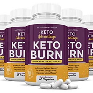 (5 Pack) Keto Advantage Keto Burn Pills Includes Apple Cider Vinegar goBHB Exogenous Ketones Advanced Ketogenic Supplement Ketosis Support for Men Women 300 Capsules