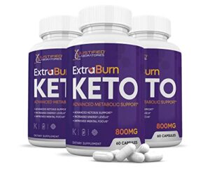 (3 pack) extra burn keto pills 800mg includes patented gobhb® exogenous ketones advanced ketosis support for men women 180 capsules