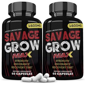 (2 pack) savage grow max 1600mg all natural advanced men’s heath formula 120 capsules