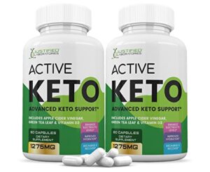 justified laboratories (2 pack) active keto max acv pills 1275mg formulated with apple cider vinegar keto support blend 102 capsules