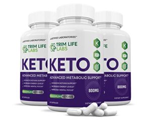 (3 pack) trim life labs keto pills includes apple cider vinegar patented gobhb® exogenous ketones advanced ketogenic supplement ketosis support for men women 180 capsules