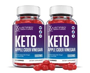 justified laboratories (2 pack) keto apple cider vinegar gummies 1000mg acv made from the mother with pomegranate juice beet root b12 120 gummys