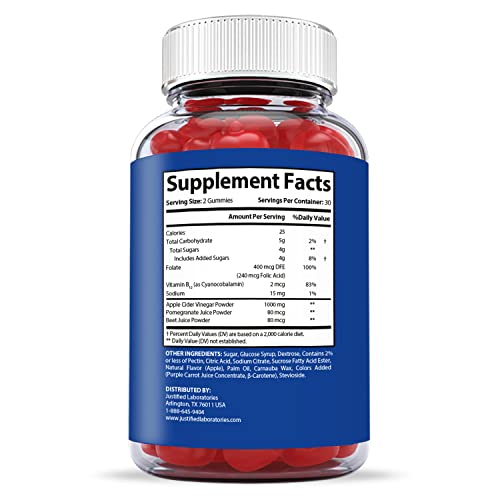 Justified Laboratories (3 Pack) Slim Candy Keto ACV Gummies 1000MG with Pomegranate Juice Beet Root B12 180 Gummys