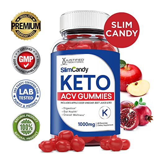 Justified Laboratories (3 Pack) Slim Candy Keto ACV Gummies 1000MG with Pomegranate Juice Beet Root B12 180 Gummys