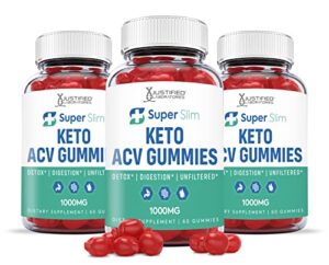justified laboratories (3 pack) super slim keto acv gummies 1000mg with pomegranate juice beet root b12 180 gummys