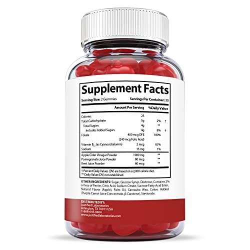 Justified Laboratories (2 Pack) Supreme Keto ACV Gummies 1000MG with Pomegranate Juice Beet Root B12 120 Gummys