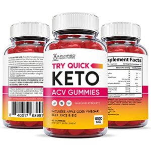 Justified Laboratories (2 Pack) Try Quick Keto ACV Gummies 1000MG with Pomegranate Juice Beet Root B12 120 Gummys