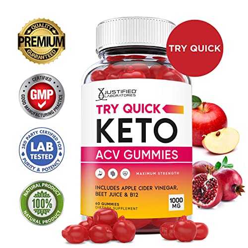 Justified Laboratories (2 Pack) Try Quick Keto ACV Gummies 1000MG with Pomegranate Juice Beet Root B12 120 Gummys