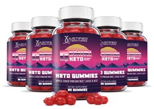 justified laboratories (5 pack) gemini keto gummies 1000mg acv with pomegranate juice beet root b12 300 gummys