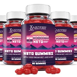 Justified Laboratories (5 Pack) Gemini Keto Gummies 1000MG ACV with Pomegranate Juice Beet Root B12 300 Gummys