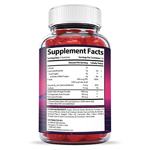 Justified Laboratories (5 Pack) Gemini Keto Gummies 1000MG ACV with Pomegranate Juice Beet Root B12 300 Gummys