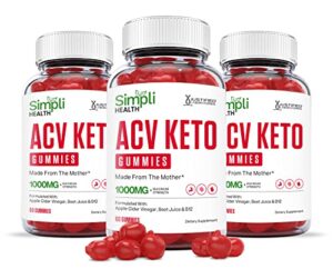 (3 pack) simpli health acv keto gummies 1000mg with pomegranate juice beet root b12 180 gummys