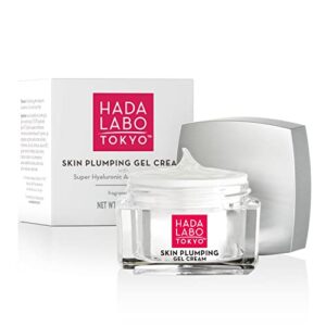 hada labo tokyo skin plumping gel cream with super hyaluronic acid & collagen – 24 hour moisture & visible line plumping fragrance & paraben free non-comedogenic (packaging may vary), 1.76 fl oz